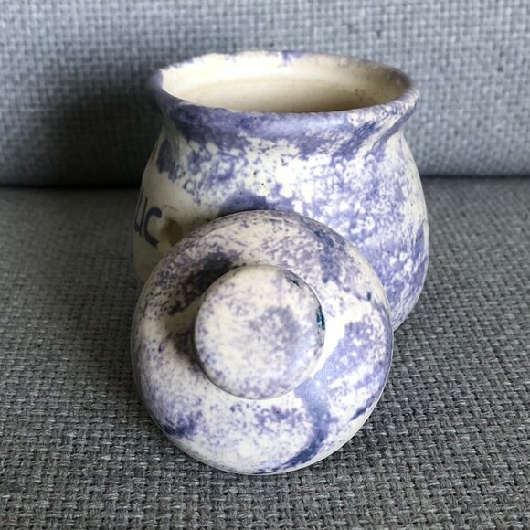 Artisan Ceramic Garlic Keeper Blue Lavender White Diameter 2.5 Inches - Picture 5 of 14